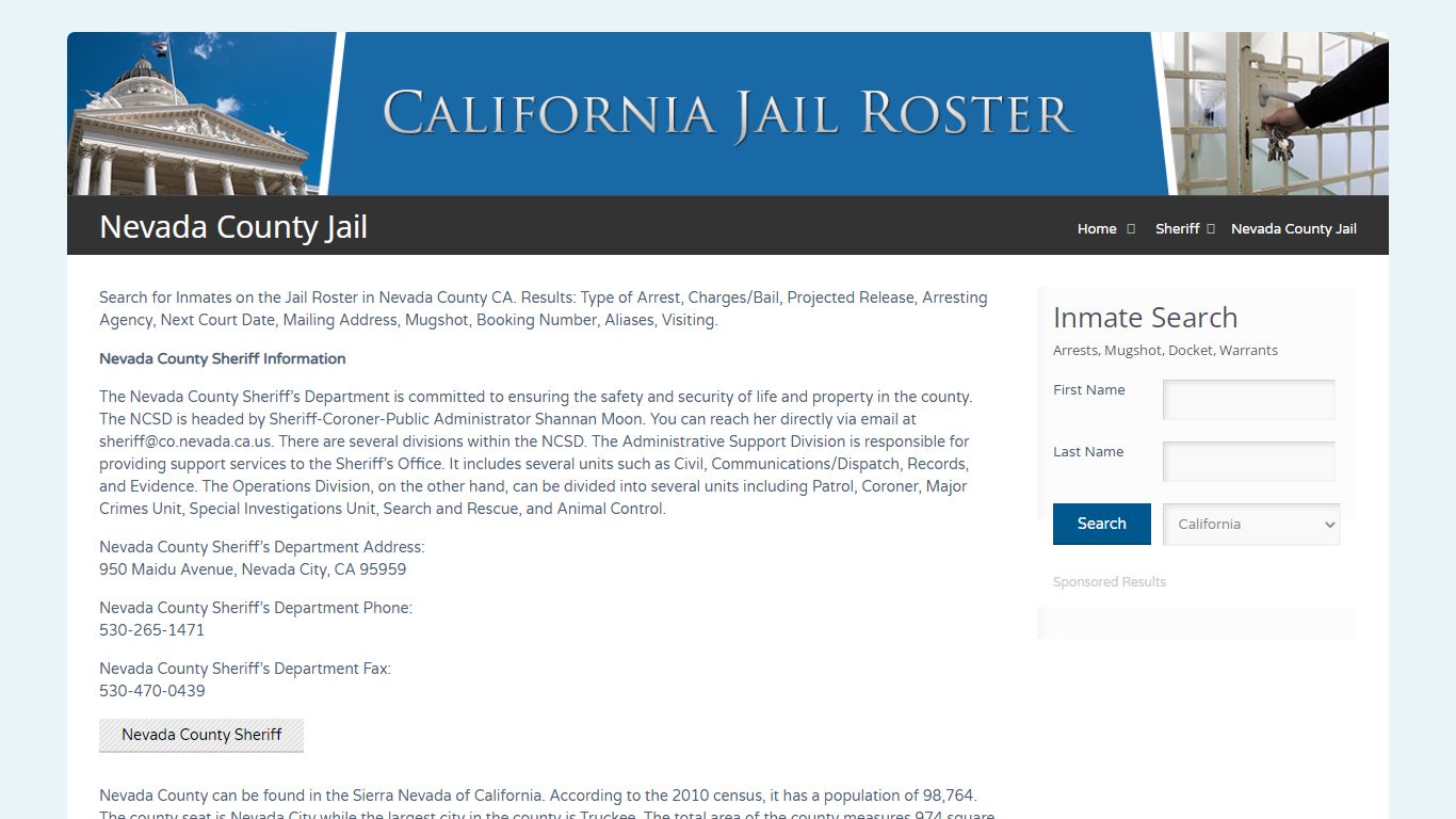 Nevada County Jail | Jail Roster Search